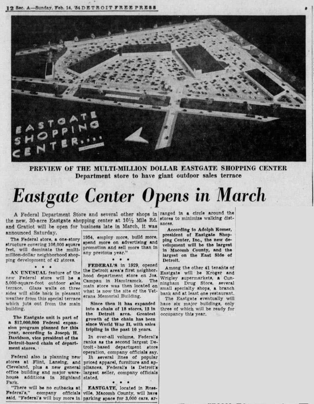 Eastgate Center - Feb 14 1954 Article (newer photo)